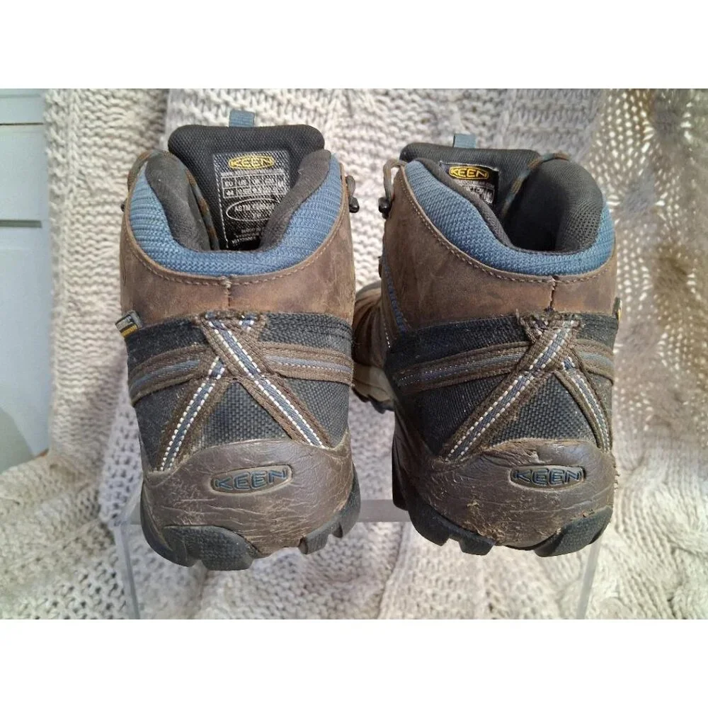 Keen Mens Waterproof Hiking Boots Size 10.5EE Brown & Blue KEEN.DRY Leather & Me